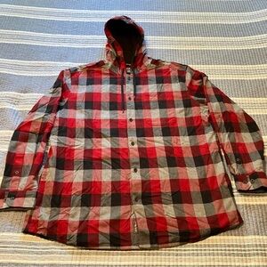Eddie Bauer Classic Fit Shirt Jacket with Hood - Red + Black - XXL